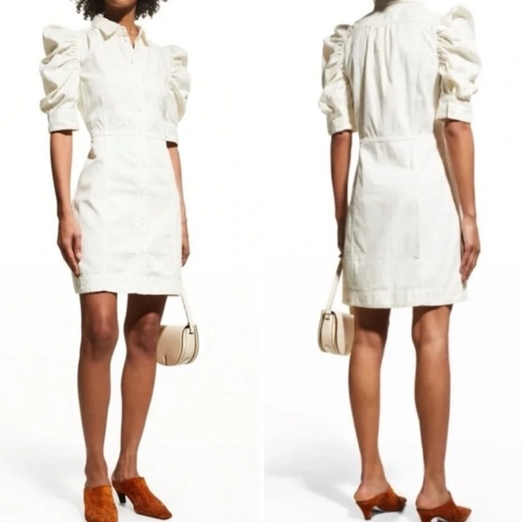 Frame - Gillian Denim Mini Puff Sleeve Shirt Dress Size Small - Picture 2 of 10